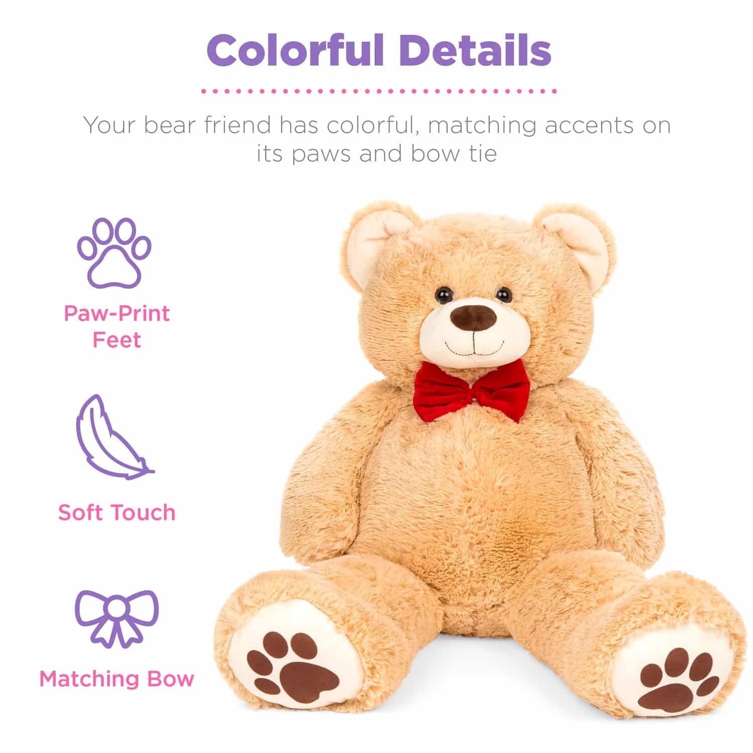 Best Choice Products 38in Giant Soft Plush Teddy Bear Stuffed Animal Toy w_ Bow Tie, Footprints - Brown - Image 3